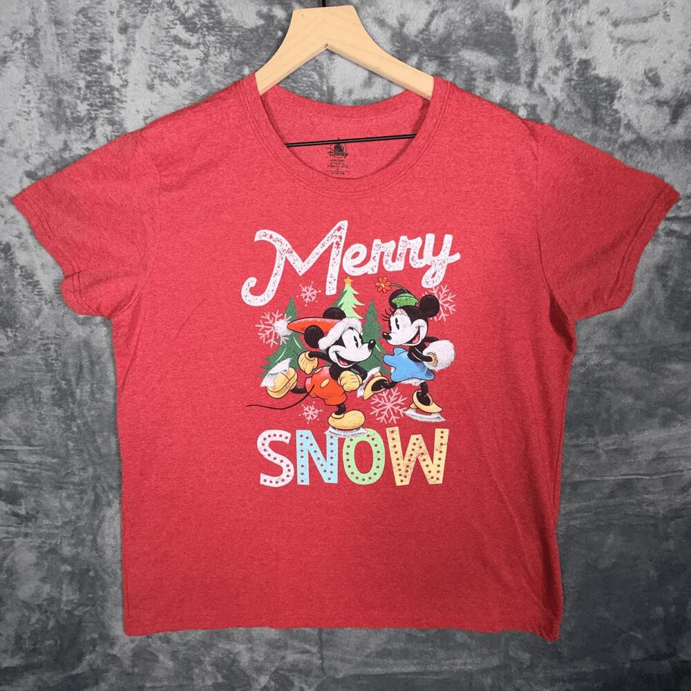 Disney Unisex XXL Red Christmas‎ Holiday Mickey Minnie Merry Tee Shirt